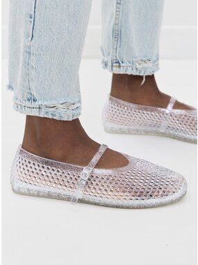 Internationally Blank Classic Jelly Flats Size 6 Clear Silver specs NWOT